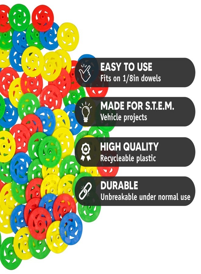 STEM Inventions Toy Wheels - Bulk Pack of 100 - Small Plastic Wheels for Toy Cars, STEM Projects, Crafts, Mini Vehicles - Image 2
